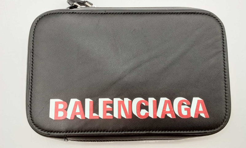 Balenciaga Logo Black Leather Cash & Phone Crossbody Bag Eb0223wxzsa