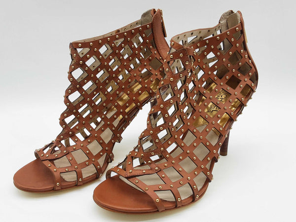 Michael Kors Yvonne Gold Brown Leather Caged Heels Size Us 8m Womens Do0525oxde