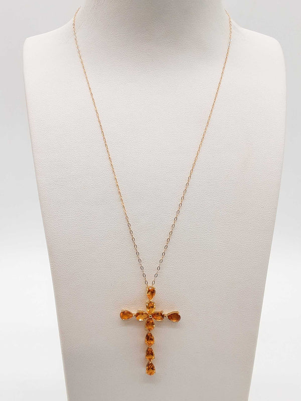Pear Cut Synthetic Citrines 18k Yellow Gold 3.0g Cross Chain 17.5 In Do0825lpxde