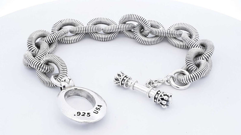 King Baby Sterling Silver Spiral Oval Link Bracelet 95.6 Gram 9 Inch Fw0425lrxdu