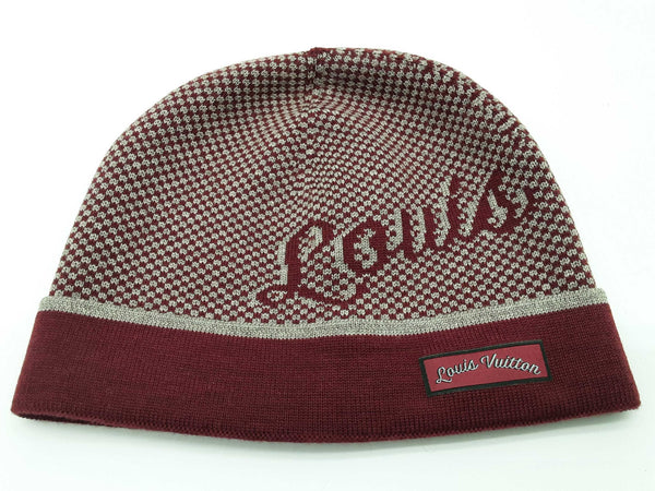 Louis Vuitton Signature Logo Red Gray Wool Beanie Do1025lxzde
