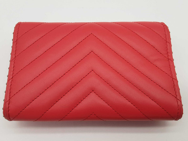 Chanel Red Chevron Quilted Leather Studded Wallet Do0625worde