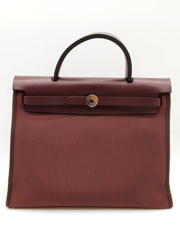 Hermes Herbag 31 Prune Red Purple Militaire Canvas Leather Bag Do0525exzde