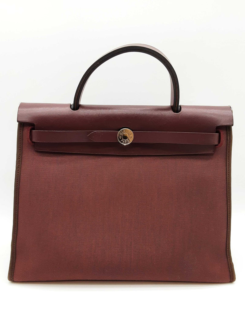 Hermes Herbag 31 Prune Red Purple Militaire Canvas Leather Bag Do0525exzde