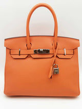Hermes Birkin 30 Orange Clemence Palladium Hardware Handbag Do0825llxzxde
