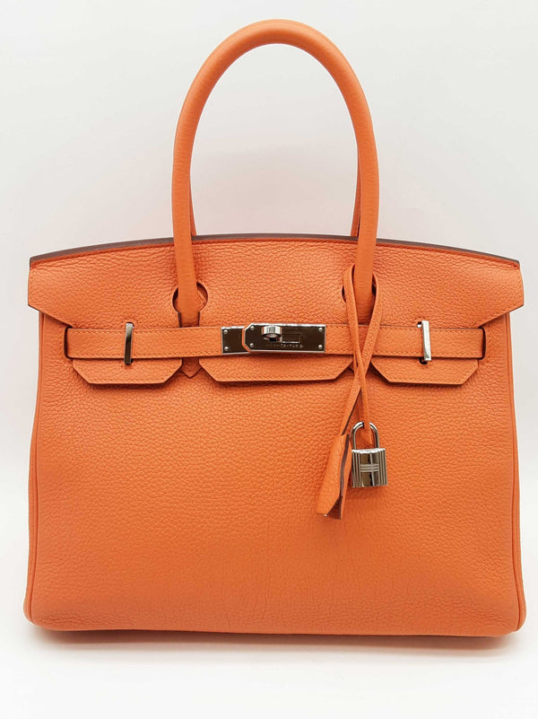 Hermes Birkin 30 Orange Clemence Palladium Hardware Handbag Do0825llxzxde