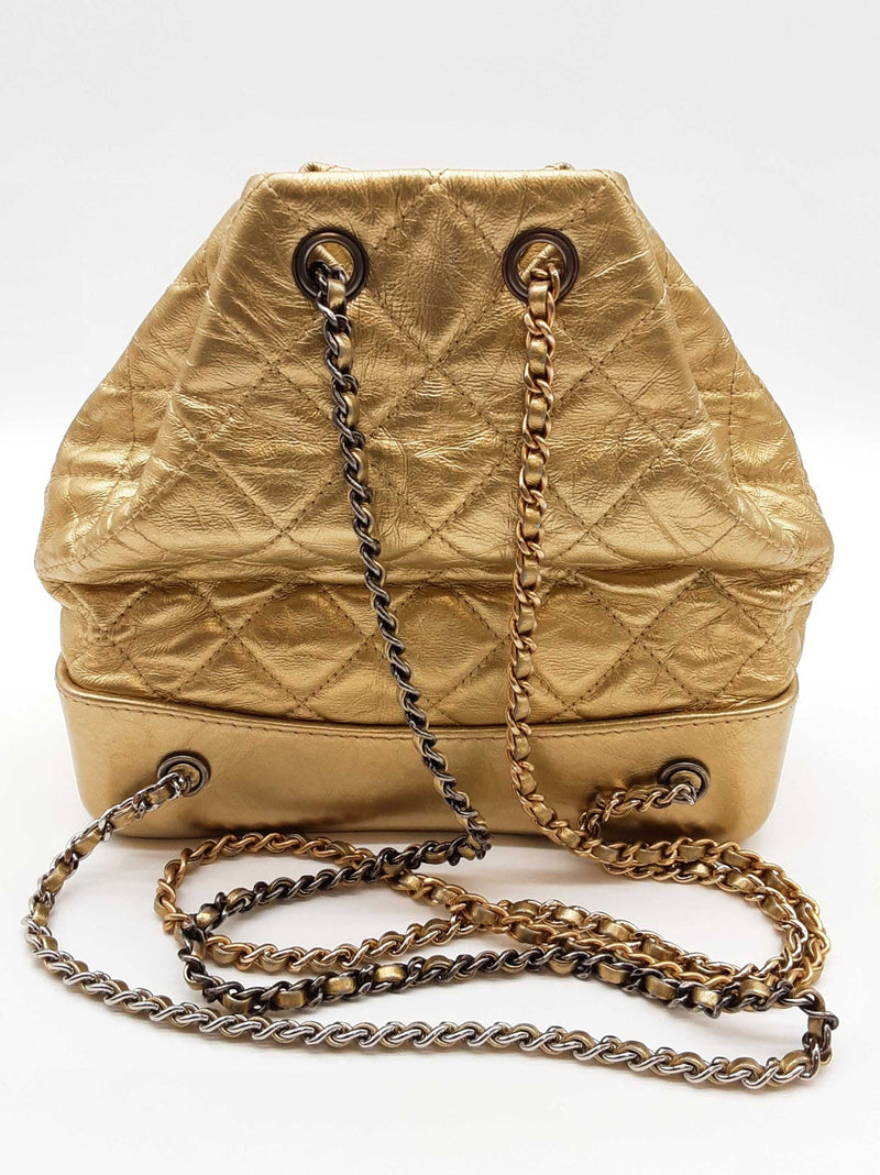 Chanel Gabrielle Metallic Gold Quilted Leather Backpack Do0525lrxzde