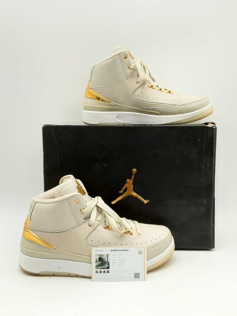 Nike Air Jordan 2 Quai 54 "Bone & Gold" Leather Sneakers Size 6 Youth Fw0125rxsa