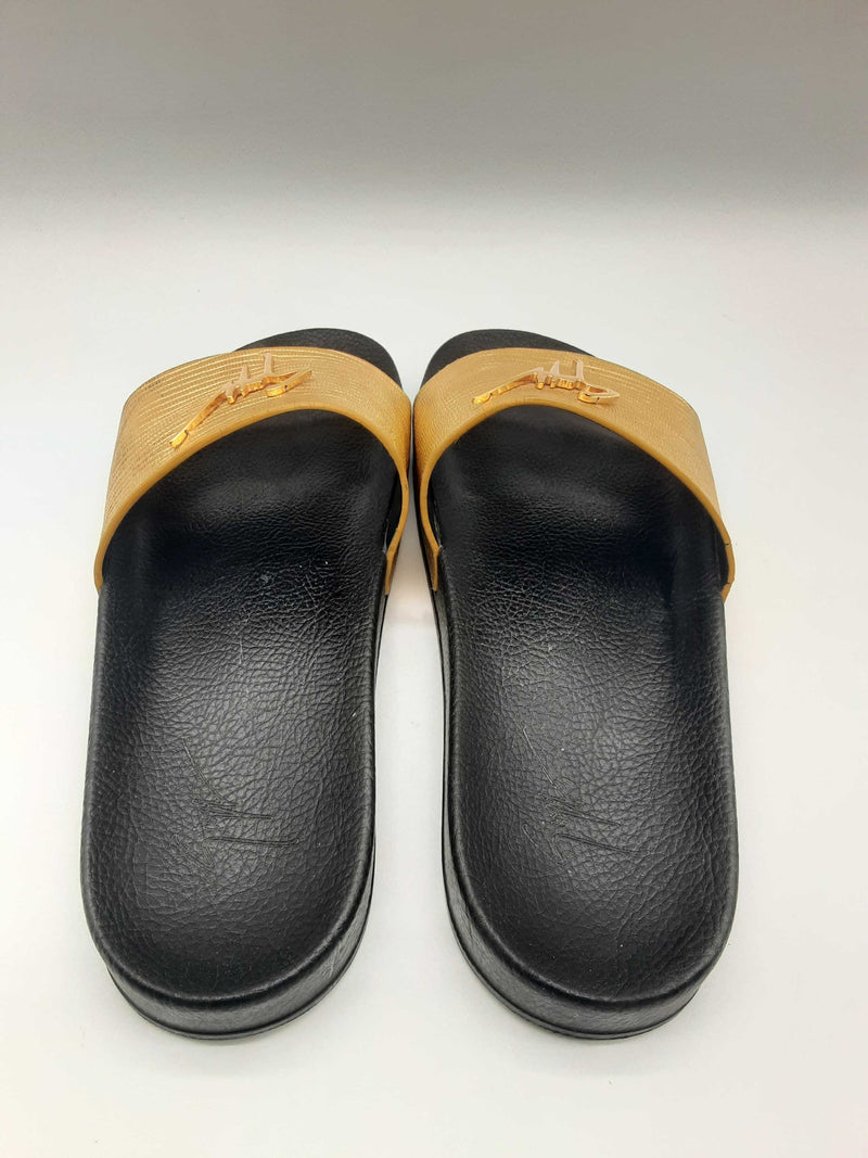 Guiseppe Zanotti Tetra Embossed Logo Golden Slide Sandals Size Eu 43 Do0524sxde