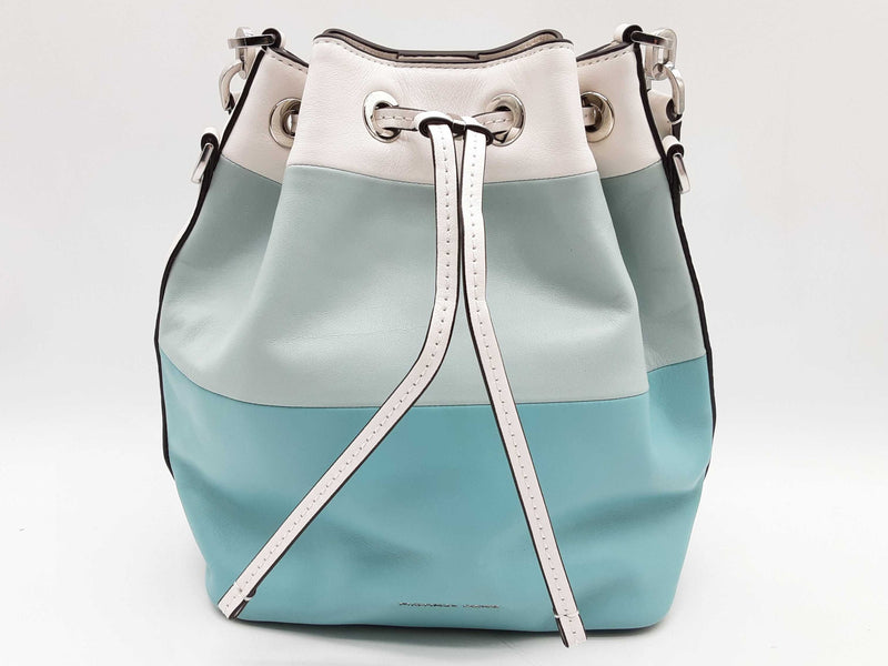 Michael Kors Dottie Blue Teal White Leather Bucket Bag Do1124rxde