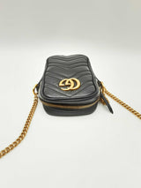 Gucci Gg Marmont Chevron Quilted Black Leather Crossbody Bag Eb0724pxzdu