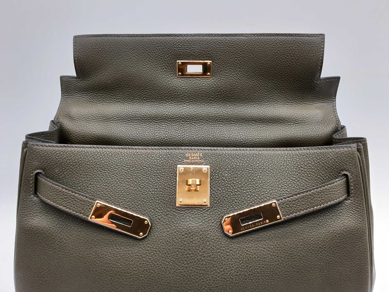 Hermes Kelly 32cm Olive Green Togo Gold Hardware Crossbody Bag Do0724cexzde