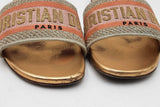 Christian Dior Embroidered Cotton Gold Metallic Dway Slides Sz 35.5 Eb0126lrxdu