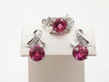 Breast Cancer Ribbon Pink Sapphires 10k Wg Ring Earrings Ensemble Do0226pxzde