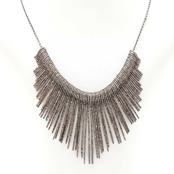 16.25 Cttw Melee Diamond & Silver Fringe Necklace 52.4 Grams 18 Inch Fw1224erxdu