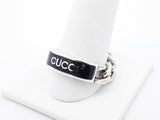 Gucci Chain Logo Ring In Sterling Silver & Black Enamel 8.4 Grams Size 22 / Us 10 Fw0626cxdu