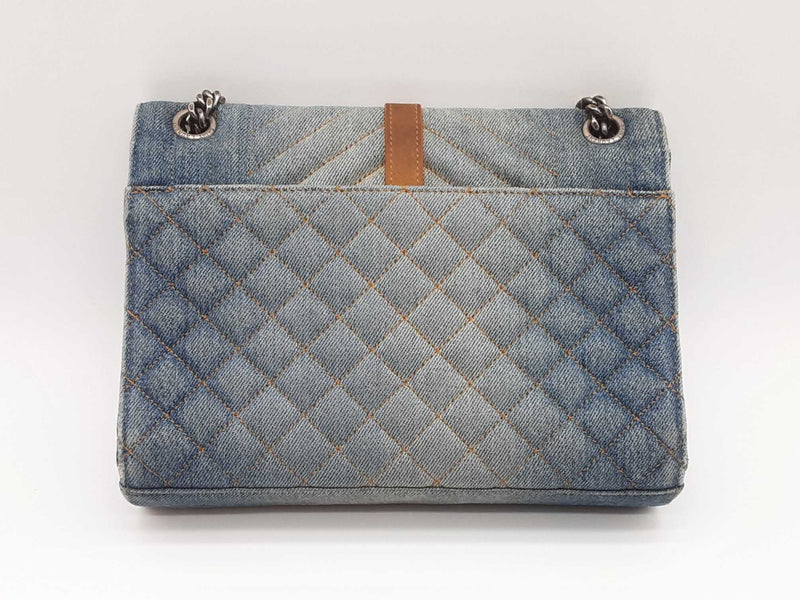 Ysl Saint Laurent Washed Denim Matelasse Chevron College Bag Sd0925ezxde