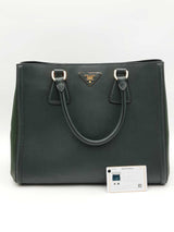 Prada 2 Tone Green Saffiano Leather Tote Bag Eb0726ixzsa