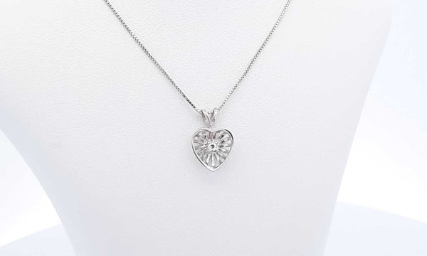 14k White Gold Diamond Sunken Heart Charm Pendant With Chain Ebwxdu 14030001988