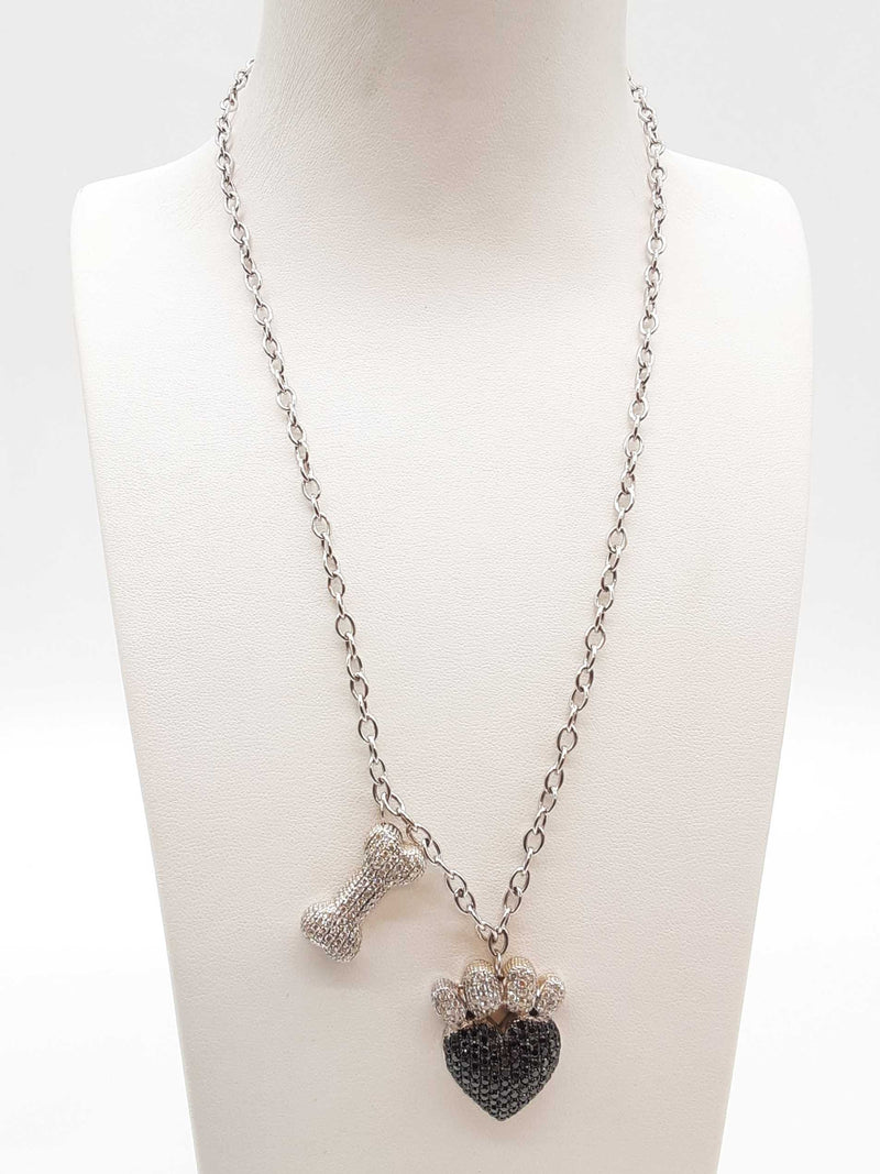0.80 Cttw Diamonds 14k Wg 19.8g Dog Bone Pawprint Pendants Chain 18 In Do0525sxzde