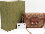 Gucci Crystal Gg Monogram Mini Horsebit Brown Handbag Aa0626ezxsa