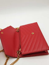 Yves Saint Laurent Quilted Chevron Red Leather Envelope Chain Wallet Eb1026wrxde