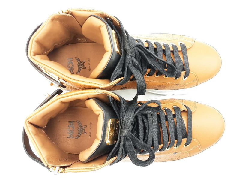 Mcm Classic High Top Sneakers In Visetos Cognac It Size 38 Fw0825crdu