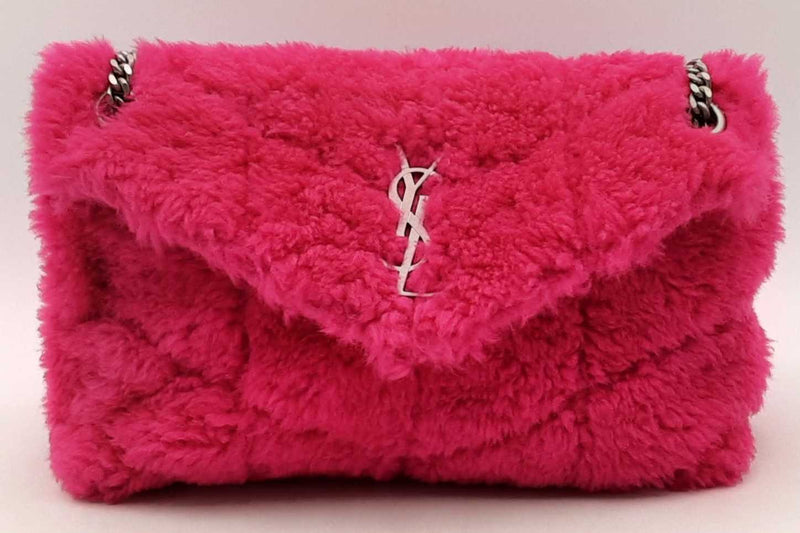 Yves Saint Laurent Loulou Ysl Fuchsia Shearling Shoulder Bag Eb1224loxzsa