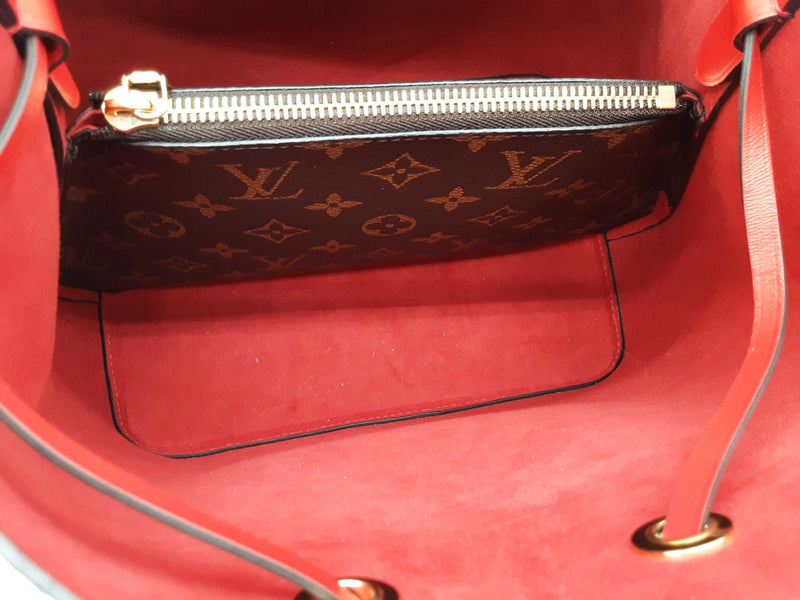 Louis Vuitton Neonoe Brown Monogram Red Leather Bucket Bag Do0525sxzde