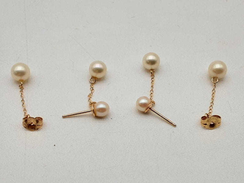 10k Yellow Gold 2.0g Pearl Dangle Stud Earrings Do1224cxde