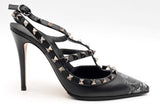 Valentino Rockstud Undercover Ankle Strap Black Leather Heels Size 37 Eb1224exsa