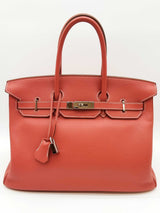 Hermes Birkin 35 Red Clemence White Interior Palladium Handbag Do0925lxzxzde