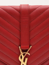 Yves Saint Laurent Envelope Flap Bag In Red Quilted Grained Leather Fw1225przdu