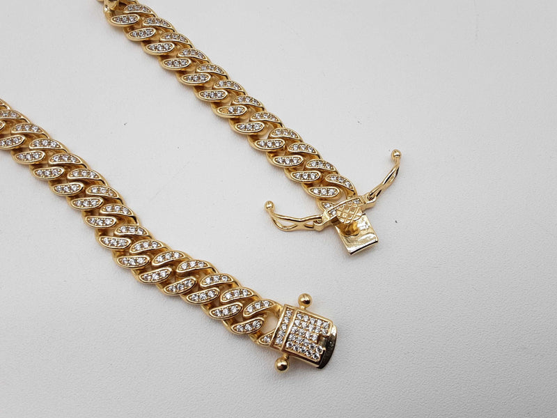 0.925 Sterling Silver Gold Plated Cz Solid Cuban Link Chain 24 In Do0224oxzde