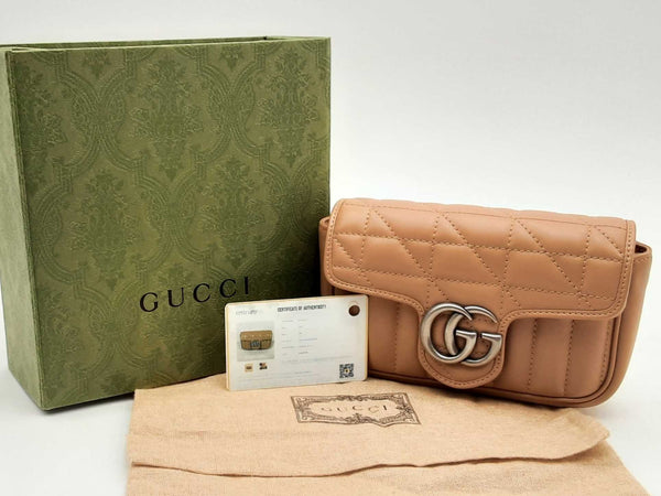Gucci Marmont Leather Gg Super Mini Pink Aa0325wrzsa
