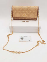 Christian Dior Cannage Raffia Caro Pouch With Chain Eb0326ixzsa