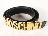 Moschino Gold Letters Logo Black Leather Belt Size 38 Sd0526izdu