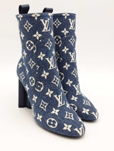 Louis Vuitton Monogram Denim Silhouette Ankle Boots Size 36.5 Eb0826orxsa