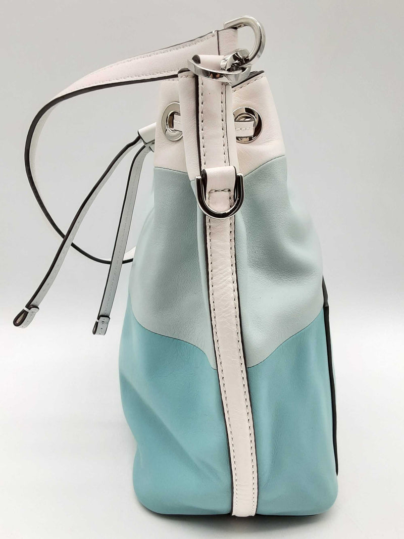 Michael Kors Dottie Blue Teal White Leather Bucket Bag Do1124rxde