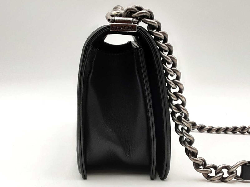 Chanel Medium Boy Bag Woven Leather Black Handbag Aa0425lexzsa