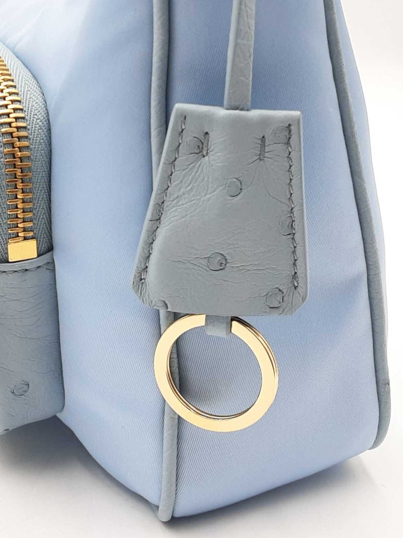 Prada Mini Shoulder Bag In Sky Blue Re-nylon & Ostrich Leather