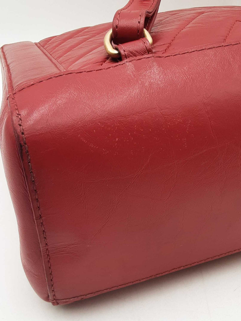 Chanel Cc Chevron Quilted Red Calfskin Top Handle Satchel Backpack Fw0725lzxzdu