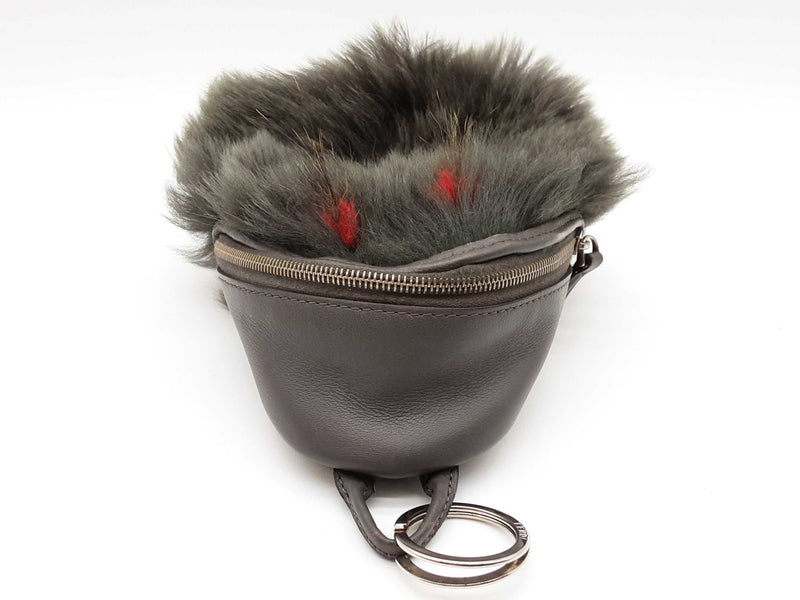 Fendi Monster Gray Leather Faux Fur Mini Backpack Pouch Bag Charm Do0925lrxde