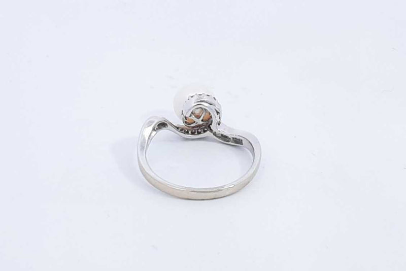 Pearl & Diamond Ring In 18k White Gold 2.9 Grams Size 6.25 Eb0624lrxsa