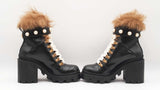 Gucci Magnum Fur & Faux Pearl Boots In Black Leather Size Eu 35 Fw0825exdu