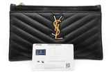 Saint Laurent Chevron Quilted Black Leather Cassandre Zip Wallet Eb0526lrxde