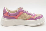 Gucci Monogram Canvas Pink & Purple Leather Platform Sneakers 38.5 Eb0126lrxsa