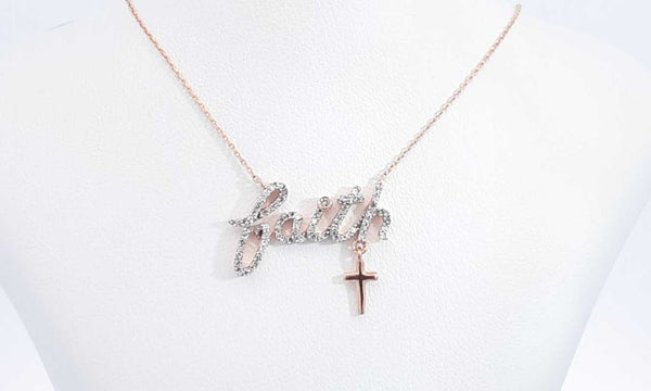 10k Rose Gold Diamond Faith Necklace 14.75 Inch, 1.8 Grams Eb0524lxrdu