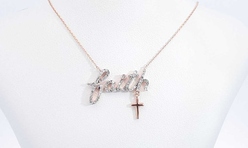 10k Rose Gold Diamond Faith Necklace 14.75 Inch, 1.8 Grams Eb0524lxrdu