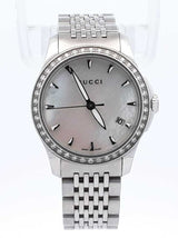 Gucci G Timeless 27mm Diamond, Mother Of Pearl & Steel Quartz Watch Fw0126wrxdu